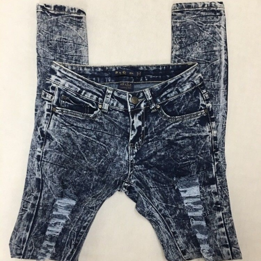 B&G Jeans Size 1 Skinny Destroyed Indigo Stretch - Picture 3 of 5